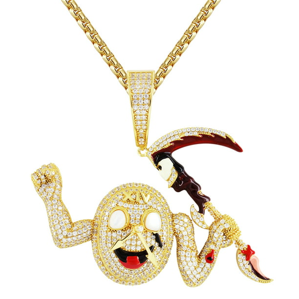 Mens 14k Gold Plated Emoji 100 Cz Pendant Hip-Hop 27" 3mm Cuban Chain & Earrings 